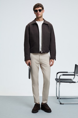 Grimelange VAREX Erkek Yuvarlak Yaka Basic Slim Fit Triko Ekru Kazak