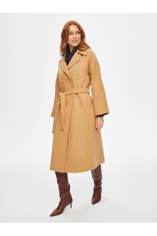 Beli Kuşaklı Yün Karışımlı Manto 69464 U6946434 Bej