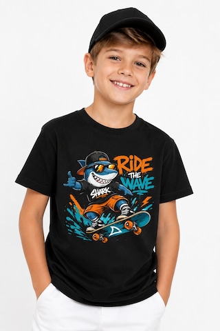 Bayloranzzo Ride The Wave %100 Pamuk Premium Kalite Erkek Çocuk Tişörtü Siyah