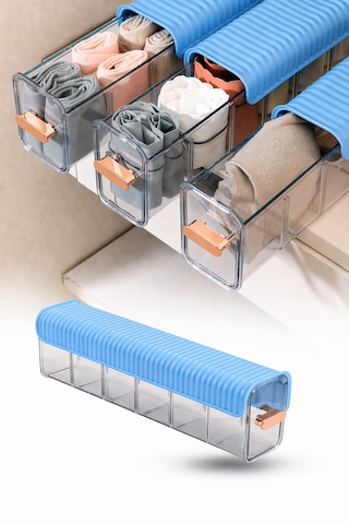 Şeffaf Yapışkanlı 6 Bölmeli Sürgülü Çekmece İçi Çorap İç Çamaşırı Organizeri 36x10x7 Cm beyaz