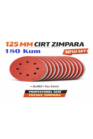 Venoa 125 Mm Cırt Zımpara Kağıdı 10 Adet 8 Delikli Disk, Ahşap & Metal Uyumlu - 180 Kum