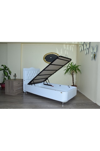 Bengimobilya Baza-Başlık Suni Deri Beyaz Silin Kumaş Kapitone Başlık Metal Fır