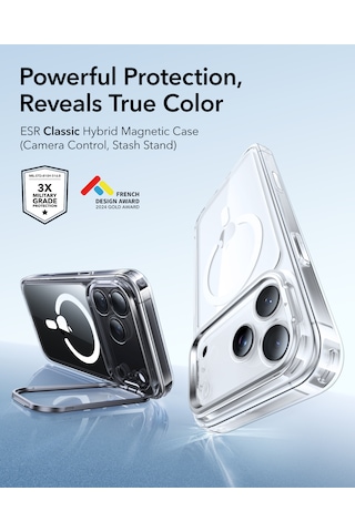 Esr Apple Uyumlu iPhone 17 Pro Classic Hybrid Magsafe Standlı Kılıf - Kamera Kontrol Buton - Şeffaf Şeffaf