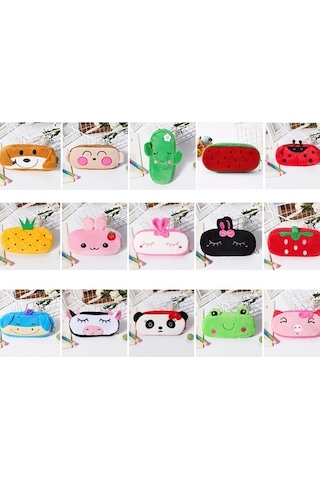 Willowhaven 3 Adet Çocuk Sevimli Hayvan Peluş Kalem Çantası Kırtasiye Saklama Çantası Koyu Kırmızı 20x10cm Kırmızı - Sarı