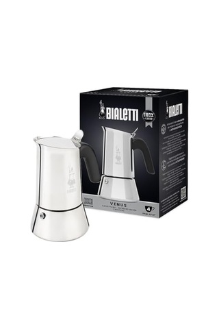 Venus: 4 Cups Ocak Üstü Espresso Pişirici - 170ml - Gümüş Renk - Paslanmaz Çelik Gövde - Patentli Güvenlik Valf