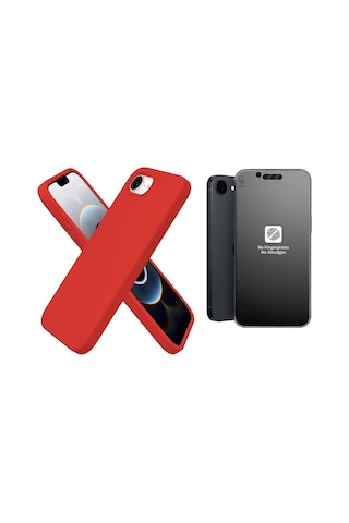 Apple iPhone 17e Uyumlu Içi Kadife Lansman Kılıf Ve Mat Seramik Tam Kaplayan Cam Ekran Koruyucu Kırmızı