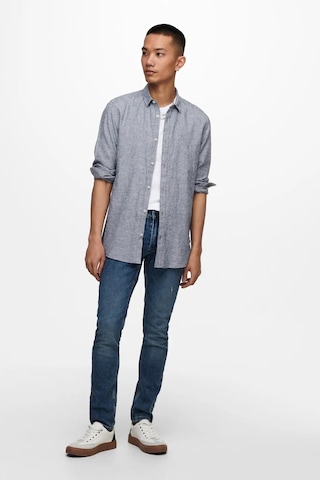 Only & Sons Erkek Onscaiden Slim Fit Keten Gömlek 22012321 Lacivert Lacivert