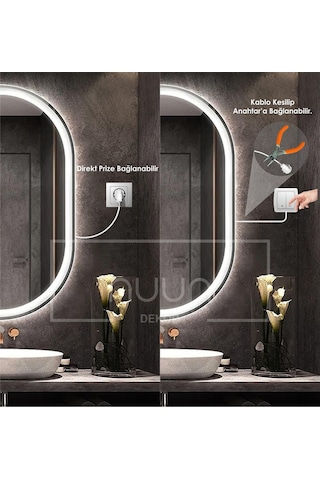 Nuun Dekor 80x50 Dokunmatik Beyaz Ledli Oval Ayna Dimmer Beyaz