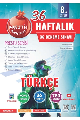 Nartest 8. Sınıf Haftalık Türkçe Denemeleri Prestij Serisi