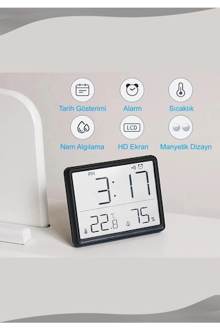 Dijital Oda Termometre Sıcaklık Ve Nem Ölçer Masa Saati Alarm Lcd Ekran Duvara Takılır Beyaz