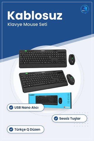 Klavye Mouse Seti Kablosuz Usb Sessiz Türkçe Q Nano Alıcılı Ev Of Optik
