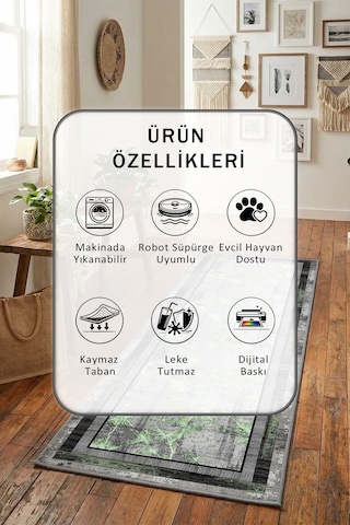 Ehl-67 Salon Mutfak Yatak Odası Yıkanabilir Yolluk Gri