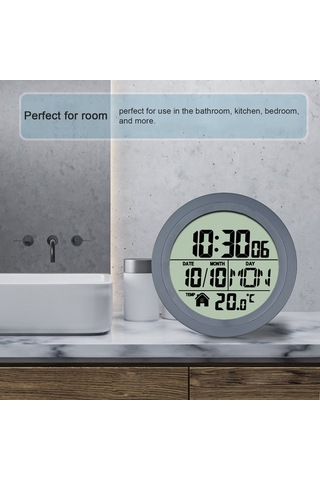 Honmex Küçük Mutfak/banyo Sopa Saat - Su Geçirmez, Zaman/tarih/sıcaklık Gösterir, Plastik Kasa, Pil Dahil Değil Koyu Gri