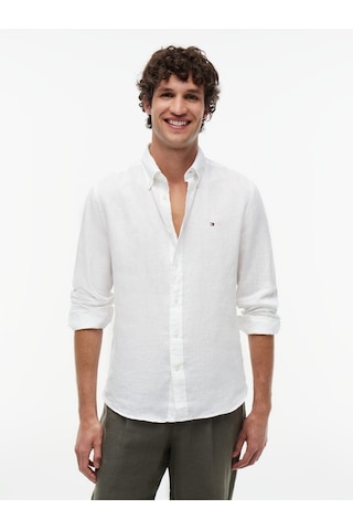 Tommy Hilfiger Pıgment Dyed Lı Solıd Rf Shırt Erkek Beyaz Gömlek - Mw0mw41530