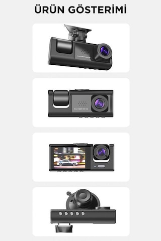 1080p Araç Içi 3 Kameralı Lcd Ekranlı Gece Görüşlü , G-sensör , Geri Görüş Kameralı Yol Kayıt Araç Kamerası