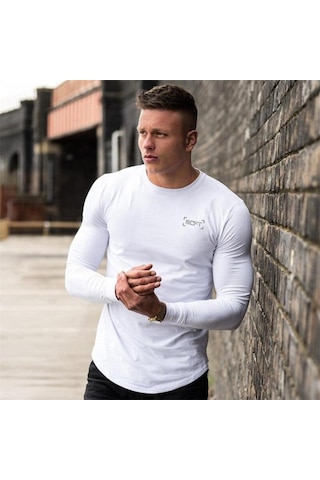 Beyaz Muscleguys Erkek Koşu Antrenman Pamuklu Üstler Elastik Rahat Spor Fitness Tişörtü