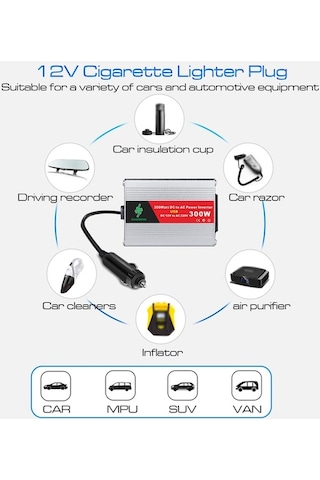 Ulzyvf 12v - 220v Araba Güneş Enerjili İnvertör Dönüştürücü 150w Usb Çakmaklı 300w Tepe Gücü