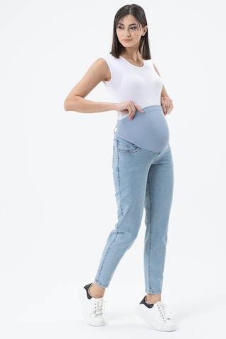 Busa Hamile Esnek Karın Bantlı Mom Fit Kot Pantolon Taş Mavi-taş Mavi