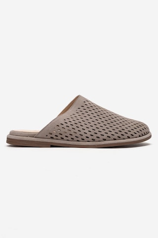 Luvishoes Melara Bej Süet Hakiki Deri Delikli Önü Kapalı Kadın Terlik