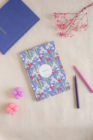 Çiçekli Bez Ciltli Defter / Çizgisiz Mavi