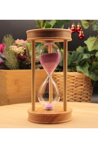 Bambu Ahşap Cam Kum Saati 15 Dakika Pembe