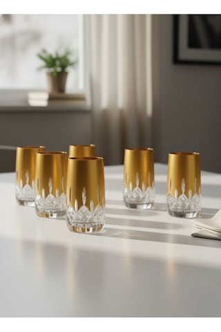 Bohemia Kristal Kahve Yanı Su Bardağı Altın Yaldızlı 150 Cc 6 Adet Altın