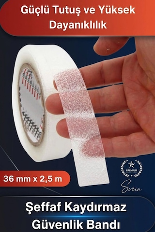 Şeffafkaydırmaz Şeffaf Kaydırmaz Güvenlik Bandı 36 Mm X 2,5 Metre Merdiven Zemin Küvet Banyo Fayans