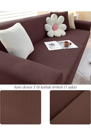 StarMall Lastkli Yikanabilir Karedesen 3 kişili Koltuk Örtüsü kanepe, çekyat Kılıfı Kahverengi