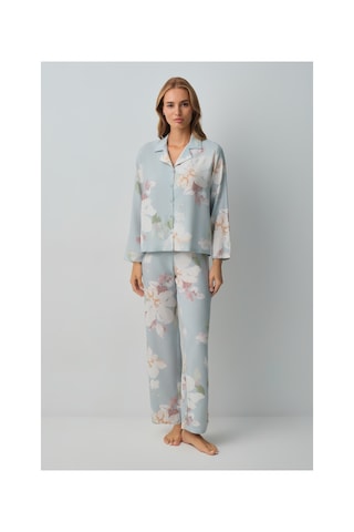 Suwen Sofia Gömlek Yaka Pijama Takımı Wsh10510289892 Yeşil