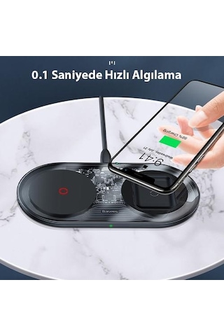 Baseus Simple 24W 2in1 Apple Uyumlu iPhone Airpods Amerikan Adaptörlü Kablosuz Şarj Cihazı