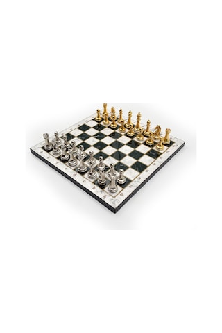 Ahşap - 305 - Satranç Takımı Metal Taşlı Merduz36s - 30cm, Altın-gümüş - Myceshop - - Merduz30g