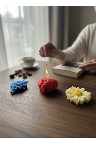 Mum Set 3lü Kırmızı Kalp - Papatya -leylak Hediyelik Özel Günlere Karışık/Çok Renkli