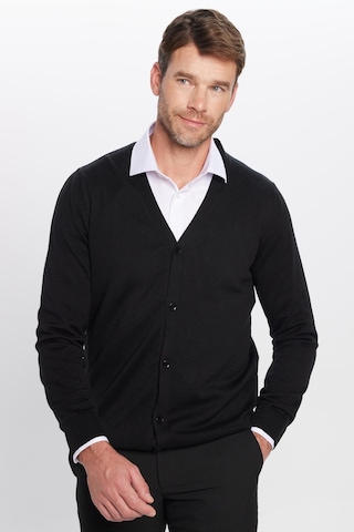 Tudors Erkek Slim Fit Düğmeli Düz Pamuk Siyah Hırka-12697 Siyah