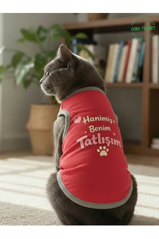 Kırmızı Hanimiş Benim Tatlışım Baskılı Kedi Ve Köpek Kıyafeti Tişörtü Elbisesi Large/l/beden 3