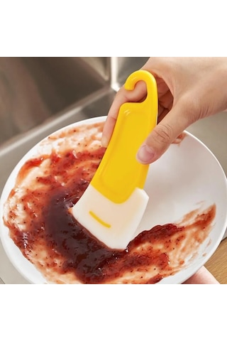 Tenfowee Yüksek Sıcaklığa Dayanıklı Silikon Leğen Tarafı, Yemek Artıklarını Hızlı Temizleyen, Asma Delikli Yıkama Spatulası 1 Adet Sarı