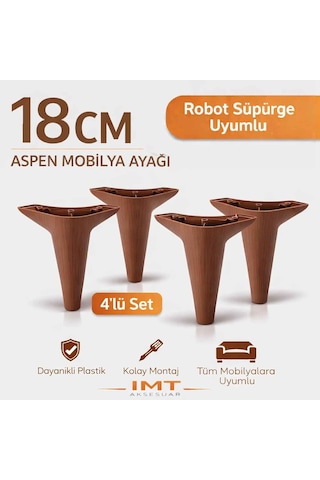 Aspen 20 Cm Ceviz 4'lü Set Koltuk Baza Dolap Tv Ünitesi Yatak Odası Konsol Ayağı Ceviz
