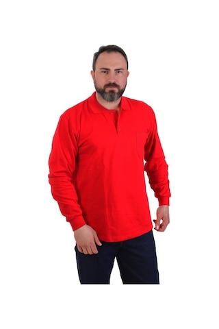 Eser - Polo Yaka Sweatshirt - Cepli - Kırmızı