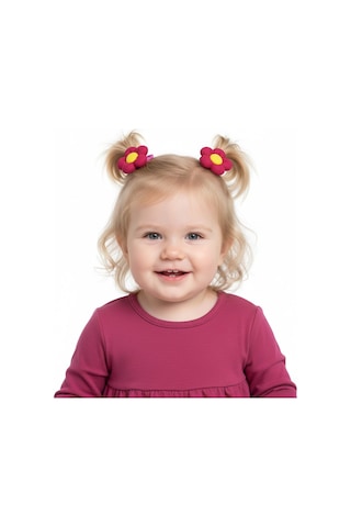 Çiçekli Kız Çocuk Lastikli Toka 2li Set St09517 Fuşya