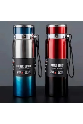 Techbloom Thermos Flask 1000ml Kırmızı Termos Sıcak Soğuk Saklama Kamp Ofis Spor Seyahat