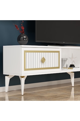 150 CM NİL TV SEHPASI (ALT MODÜL) BEYAZ-ALTIN