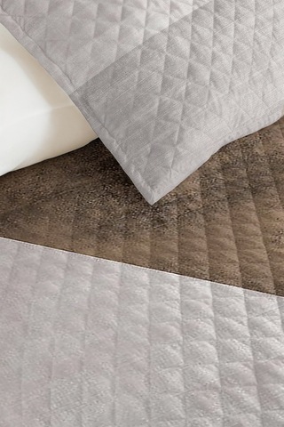 Gri Geometrik Modern Genç Odası Tek Kişilik Pike Takımı-antrasit Bej 160x220cm Kapitone Yatak Örtüsü Mat Ada Kabuğu