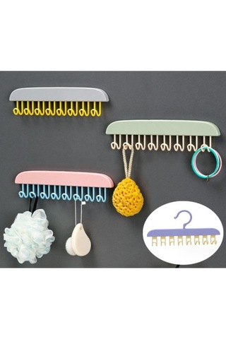 8 Kancalı Çok Amaçlı Yapışkanlı Askı Çok Pratik Renkli