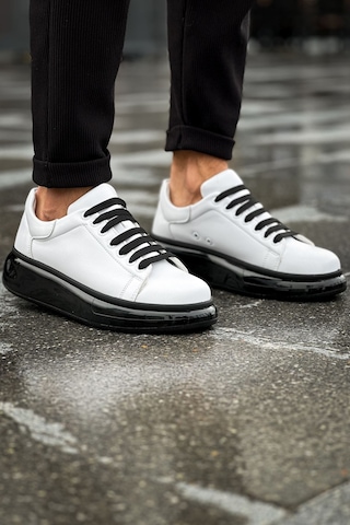 Roof Atelier Erkek Beyaz Siyah Kalın Taban Bağcıklı Spor Ayakkabı - 295 - Cst Sollıevo Beyaz