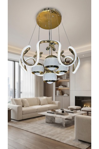 Arya Xl Yakamoz 4 Top Simli Slikon Modern Sarkıt Salon Avizesi Gold