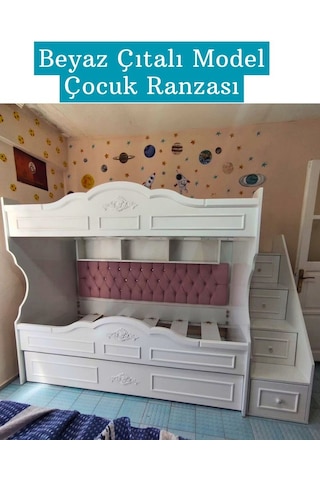 Çocuk Ranzası Beyaz - Çıtalı Model