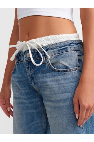 Dilvin Saten Boxer Detaylı Bol Paça Denim Kot Pantolon - Mavi - 71494 001
