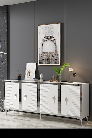 Ka1801bs Tuna Konsol, Tv Sehpası Beyaz-sılver 180cm Beyaz-sılver