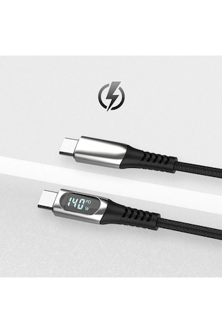 Micflip A08 Type-c To Type-c Dijital Led Göstergeli Data Ve Şarj Kablosu 140w 1m Siyah