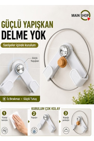 Mainshop 1 Adet Duvara Monte Tencere Kapağı Tutucu - Delme Gerektirmez Güçlü Yapışkanlı Mutfak Düzenleyici M-56 Beyaz