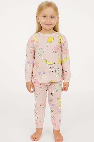 Meyve Desenli Kız Çocuk Pijama Takım Pudra
